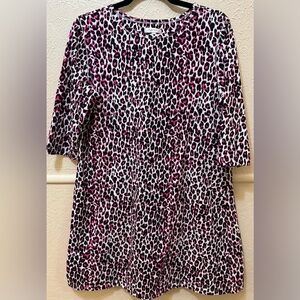 Tyler Boe Alexa Pink And Black Leopard Print 3/4 Sleeve Cotton Dress Size Large